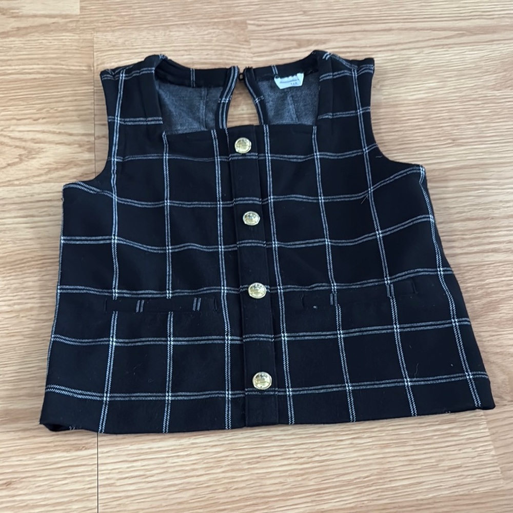 Girls Abercrombie kids Plaid Sleeveless Top vest with Gold Buttons detail. Sz:8